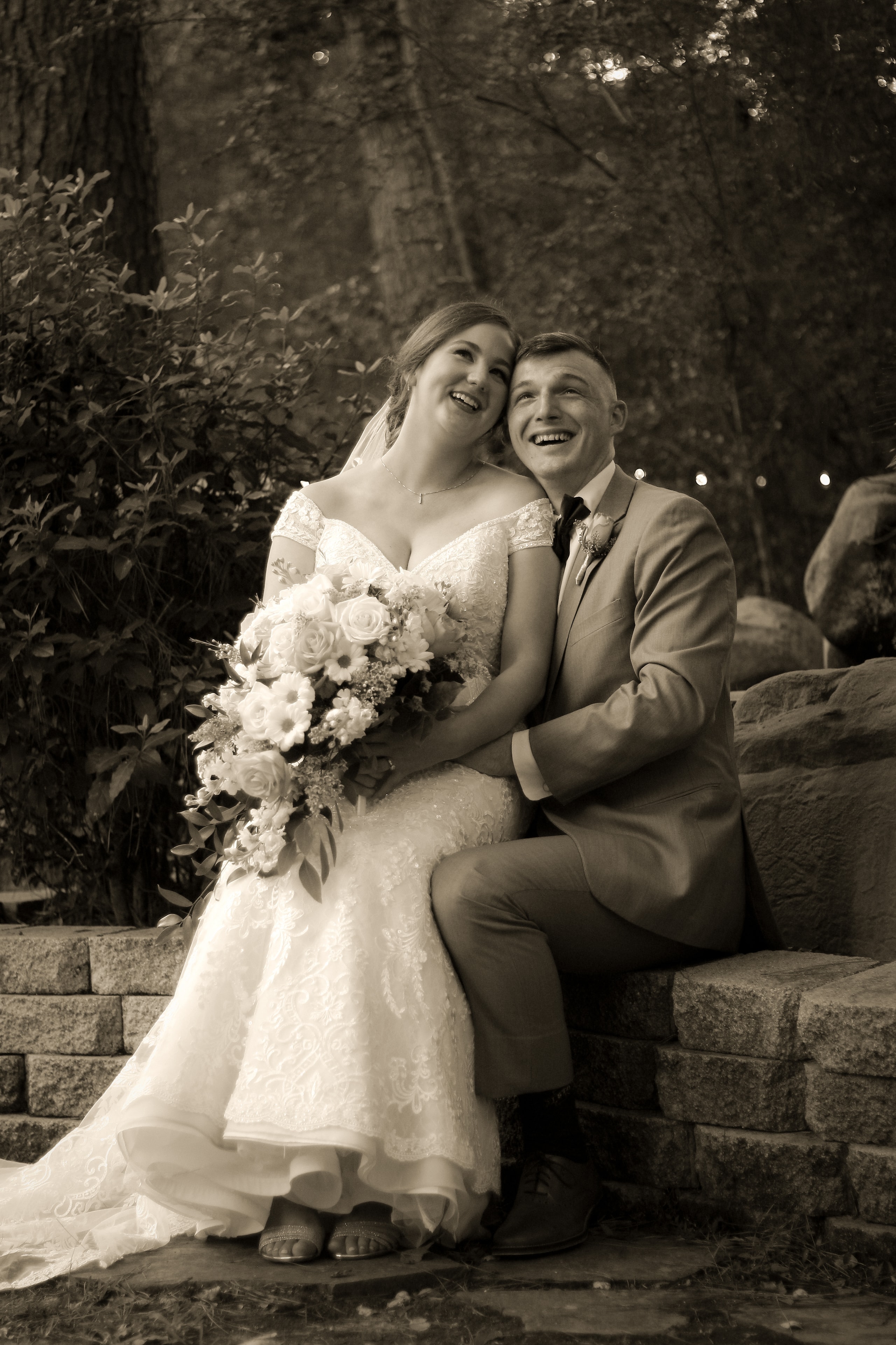 Bride and groom romantic portrait on wedding day